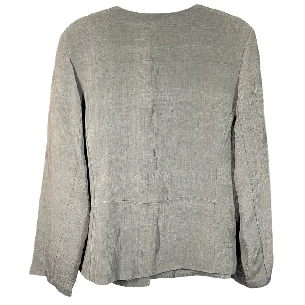 EILEEN FISHER Jacket Large Collarless Rayon Silk Blend Textured Brown Hook‎ Eye